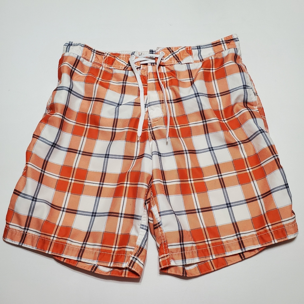 Swim Trunks Orange Blue Plaid Print By Old Navy Size Lg